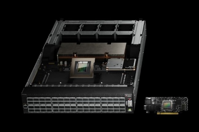 Le commutateur Spectrum SN5600 800 Gbps et le SuperNIC Nvidia BlueField-3 sont  conue pour les clouds d'IA gnrative multi-locataires et les grandes comptes. (Crdit Nvidia)