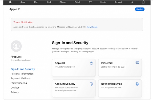 Apple a envoy des messages  certains utilisateurs d'iPhone les alertant sur une campagne de spyware et a ouvert une page ddie sur son site. (Crdit Photo: Apple)