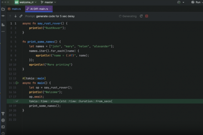 RustRover inclus JetBrains AI Assistant qui fournit notamment des suggestions de code. (crdit : JetBrains)