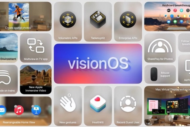A l'instar d'iOS, le systme d'exploitation mobile Vision OS taill pour le casque de ralit virtuelle et augmente d'Apple bnficiera d'amliorations fonctionnelles au fil de l'eau. (crdit : Apple)