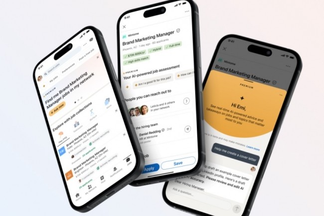 Lettres de motivation, conseils d'experts ou encore recherche de profils vont bnficer de fonctions IA chez Linkedin. (crdit : Linkedin)