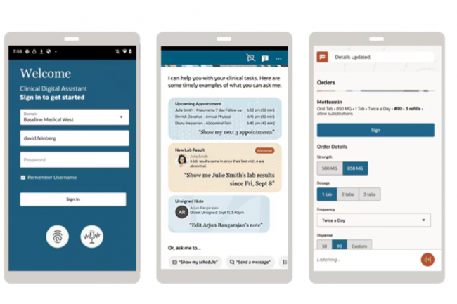 L'application mobile Clinical Digital Assistant d'Oracle  base de GenAI s'intgre au service de base de donnes cloud Health Electronic Records de l'diteur. (crdit : Oracle)