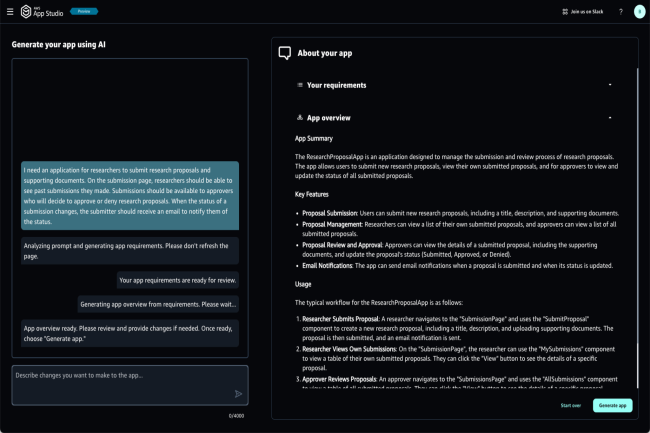 Parmi les volutions autour de l'IA, AWS a lanc son App Studio pour crer des applications de GenAI en langage naturel. (Crdit Photo : AWS)