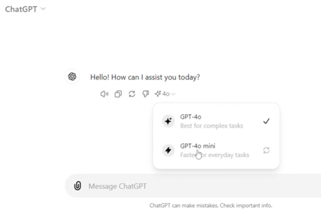 GPT-4o mini peut tre slectionn dans ChatGPT gratuitement. (crdit : D.R.)