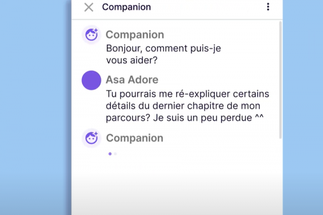 Les tudiants qui suivent une formation sur Openclassrooms peuvent utiliser un chatbot qui rpond  leurs interrogations (Crdit: OpenClassrooms)