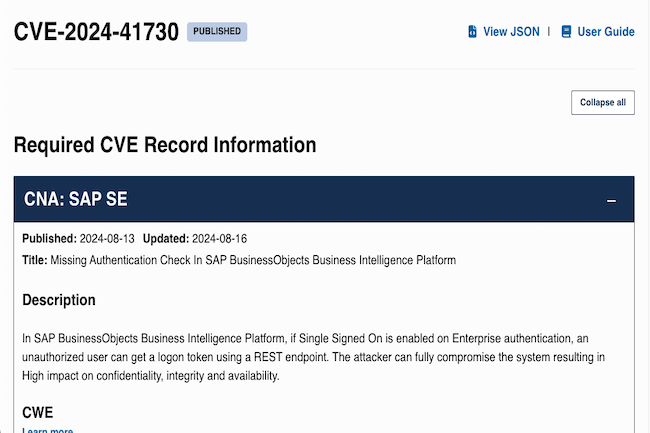 La faille critique CVE-2024-41730) cible la plateforme analytique BusinessObjects de SAP. (Crdit S.L.),