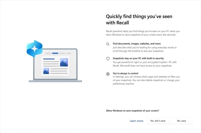 Microsoft annonce le retour de la fonction Recall en test auprs des membres de Windows Insider en octobre. (Crdit Photo : Microsoft)