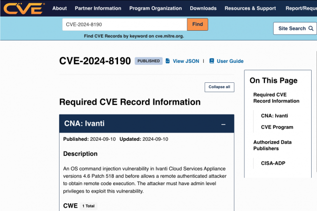 Corrige le 10 septembre, la vulnrabilit par injection de commande CVE-2024-8190 permet aux attaquants d'excuter un code arbitraire sur le systme d'exploitation sous-jacent. 