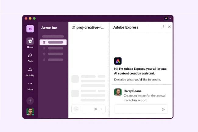 Slack peut maintenant interagir avec d'autres chatbots IA comme celui d'Adobe. (Crdit Photo: Slack)