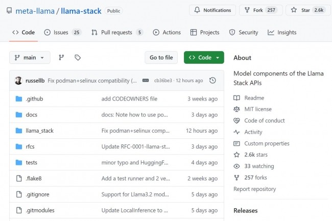 Meta a pouss sur un rpertoire GitHub contenant les spcifications de l'API Llama Stack ainsi que les fournisseurs d'API et les distributions. (crdit : GitHub)