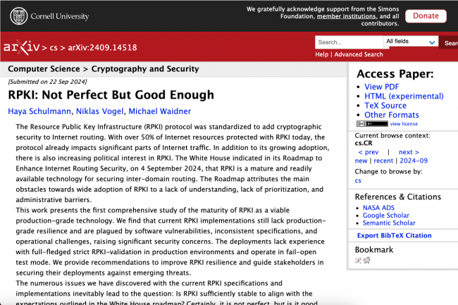 La correction des vulnrabilits du routage BGP ne peut pas passer par le protocole RPKI lui-mme min par des vulnrabilits logicielles, selon des chercheurs allemands. (Crdit Cornell Universit)