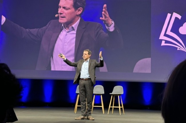 Gianmaria Perancin, prsident de l'USF, lors de la convention du club utilisateurs. Selon lui, les entreprises doivent se proccuper de la  rversibilit des donnes, mais aussi des services.  (Photo : E.D.)