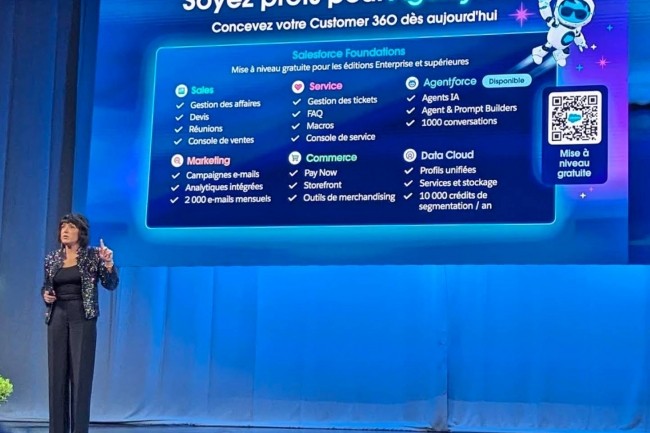 Emilie Sidiqian, directrice gnrale de Salesforce France a introduit la confrence plnire de l'tape franaise de l'AI Tour 2024 du spcialiste du CRM  Paris ce 7 novembre 2024. (crdit : D.F.)