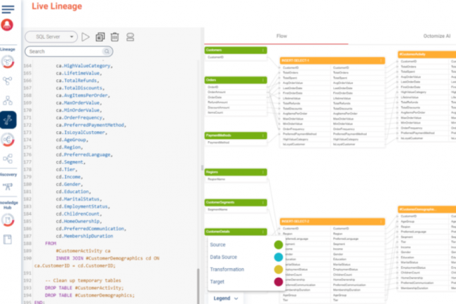 Octopai propose un outil baptis Live Lineage pour apporter de l'analyse temps rel et une visualisation dynamique des scripts SQL. (crdit : Octopai)