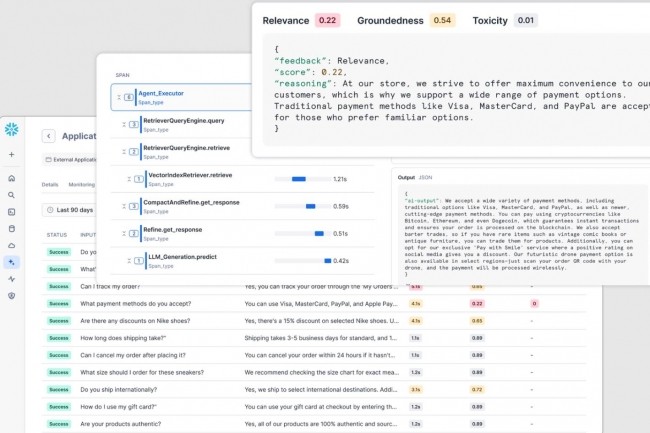 L'observabilit intgre de l'IA pour les LLM est disponible en avant-premire prive pour le dveloppement d'applications d'IA de haute qualit. (crdit : Snowflake)