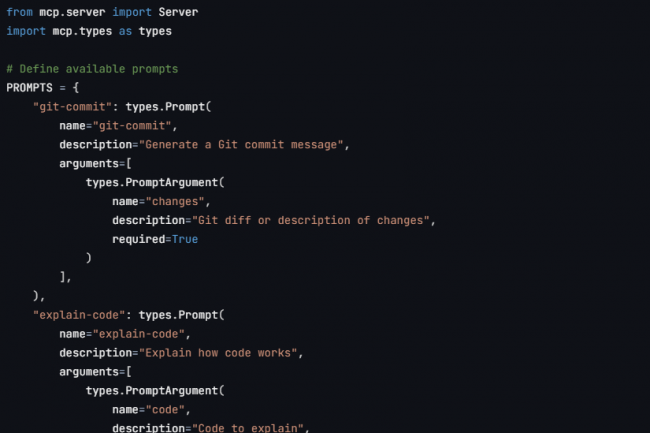 Extrait d'un exemple d'implmentation de prompts en langage Python dans un serveur MCP. (crdit : Anthropic)