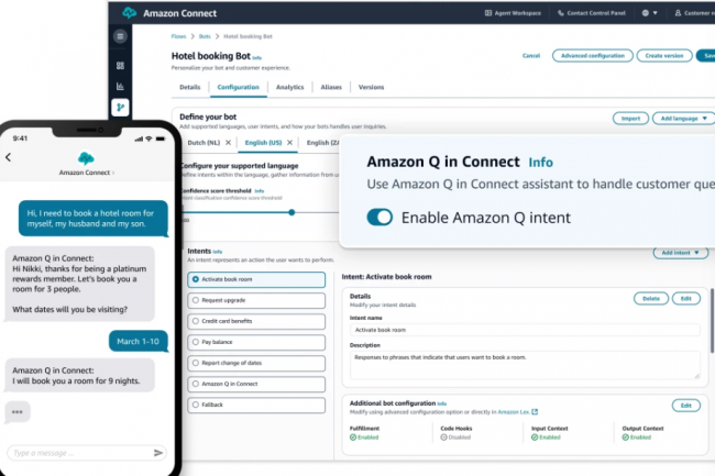 L'assistant GenAI Amazon Q permet de crer des agents combinant le prompt de l'utilisateur avec des informations contextuelles et des donnes historiques de l'entreprise. (crdit : AWS)