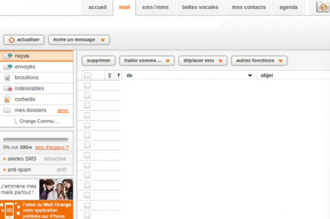 L'insertion de courriels publicitaires dans le service Mail Orange fait ragir sur les forums communautaires les clients de l'oprateur depuis des annes. (Crdit Photo : D.R.)