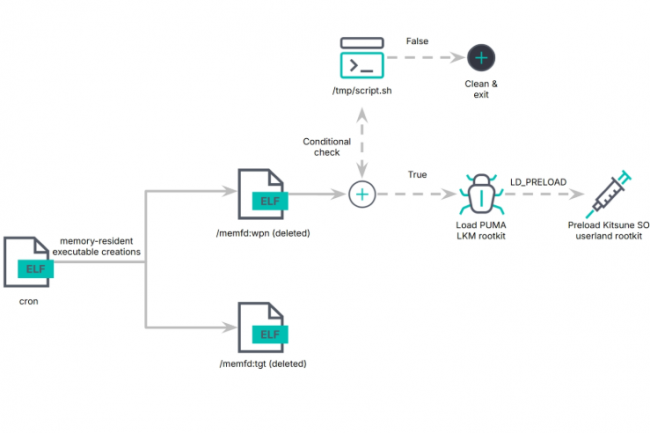 Rsum de la chaine d'infection du rootkit LKM Pumakit. (crdit : Elastic Security)