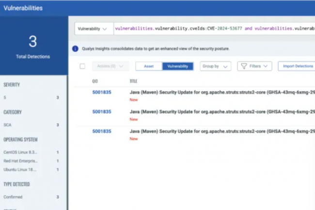 Les diteurs de scurit dont Qualys sont sur la brche pour dtecter et juguler les risques lis  cette CVE-2024-53677 touchant Apache Struts. (crdit : Qualys)