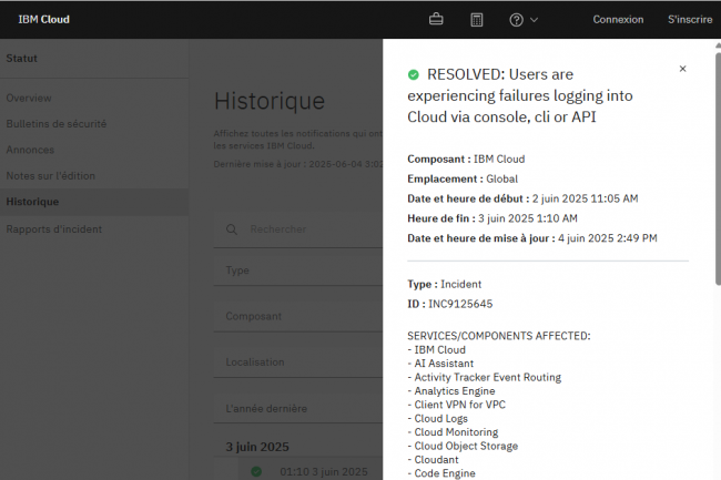 IBM Cloud encore en panne
