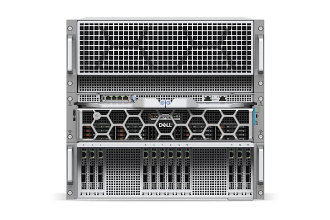 Au sein de l'AI Factory, Dell commercialise plusieurs éléments dont le serveur XE9785 10U avec un refroidissement par air. (crédit : Dell Technologies) Au sein de l'AI Factory, Dell commercialise plusieurs éléments dont le serveur XE9785 10U avec un refroidissement par air. (crédit : Dell Technologies)