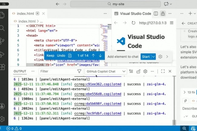 VS Code 1.107 introduit l'orchestration multi-agents pour utiliser GitHub Copilot et des agents personnalisés ensemble pour accélérer et paralléliser le développement. (crédit : Microsoft) VS Code 1.107 introduit l'orchestration multi-agents pour utiliser GitHub Copilot et des agents personnalisés ensemble pour accélérer et paralléliser le développement. (crédit : Microsoft)