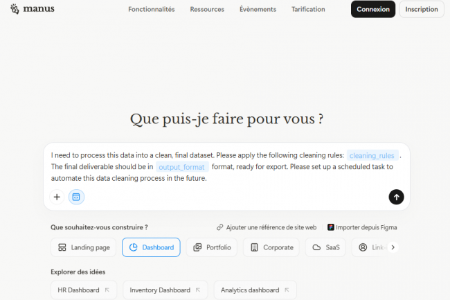 Manus indique que son mode Team, à partir de 40$ par mois par utilisateur, garantit que les données ne seront pas utilisées à des fins d'entrainement. (crédit : Manus) Manus indique que son mode Team, à partir de 40$ par mois par utilisateur, garantit que les données ne seront pas utilisées à des fins d'entrainement. (crédit : Manus)