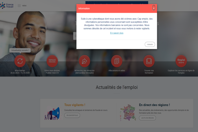 La Cnil a sanctionné France Travail après la cyberattaque de mars 2024 ayant compromis plus de 36 millions de comptes. (Crédit France Travail) La Cnil a sanctionné France Travail après la cyberattaque de mars 2024 ayant compromis plus de 36 millions de comptes. (Crédit France Travail)