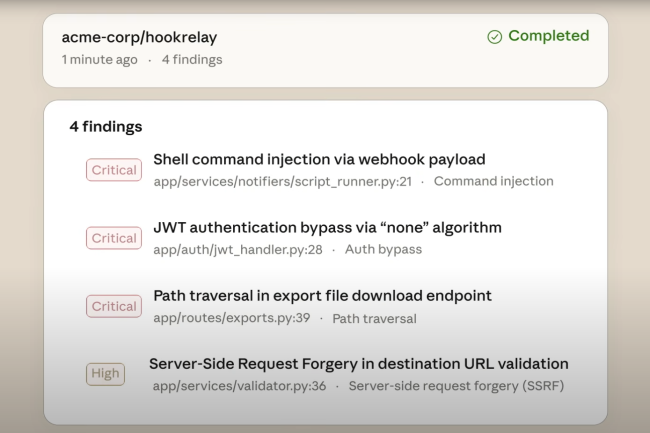 Anthropic a lancé en preview Claude Code Security qui détecte les failles dans les applications. (Crédit Anthropic) Anthropic a lancé en preview Claude Code Security qui détecte les failles dans les applications. (Crédit Anthropic)