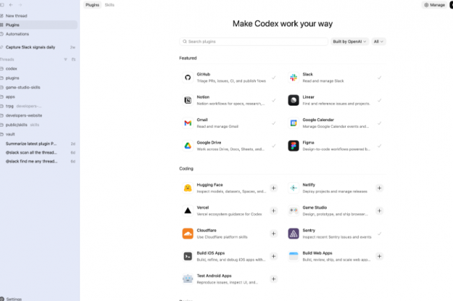 Les extensions tierces pour Codex sont disponibles dans le répertoire de l'outil de codage IA. (crédit : Anthropic) Les extensions tierces pour Codex sont disponibles dans le répertoire de l'outil de codage IA. (crédit : Anthropic)