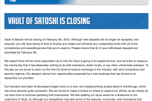 Vault of Satoshi, l'op�rateur canadien de bitcoins ferme ses portes