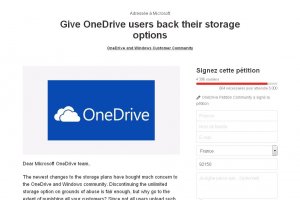 Les utilisateurs de OneDrive ptitionnent contre Microsoft
