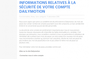 Plus de 87 millions d'identifiants de comptes Dailymotion vols