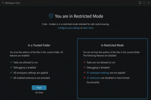 Visual Studio Code restreint l'ex�cution du code non fiable